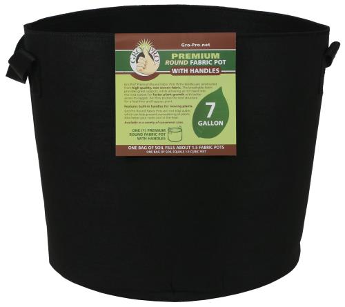 Gro Pro Premium Round Fabric Pot w/ Handles 7 Gallon - Black (84/Cs)