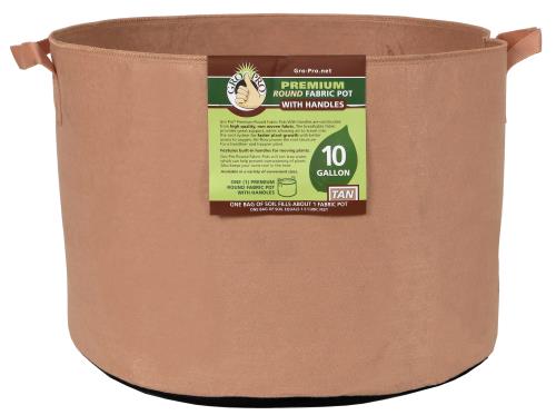 Gro Pro Premium Round Fabric Pot w/ Handles 10 Gallon - Tan (70/Cs)