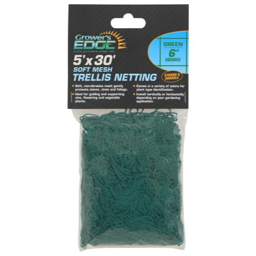 Grower's Edge Soft Mesh Trellis Netting 5 ft x 30 ft w/ 6 in Squares - Green (12/Cs)