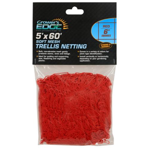 Grower's Edge Soft Mesh Trellis Netting 5 ft x 60 ft w/ 6 in Squares - Red (9/Cs)