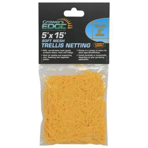 Grower's Edge Soft Mesh Trellis Netting 5 ft x 15 ft w/ 6 in Squares - Yellow (12/Cs)
