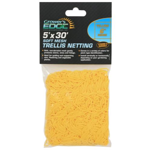 Grower's Edge Soft Mesh Trellis Netting 5 ft x 30 ft w/ 6 in Squares - Yellow (12/Cs)